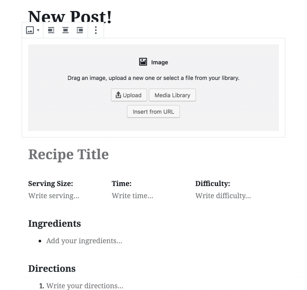 Sceenshot of the newly added block template