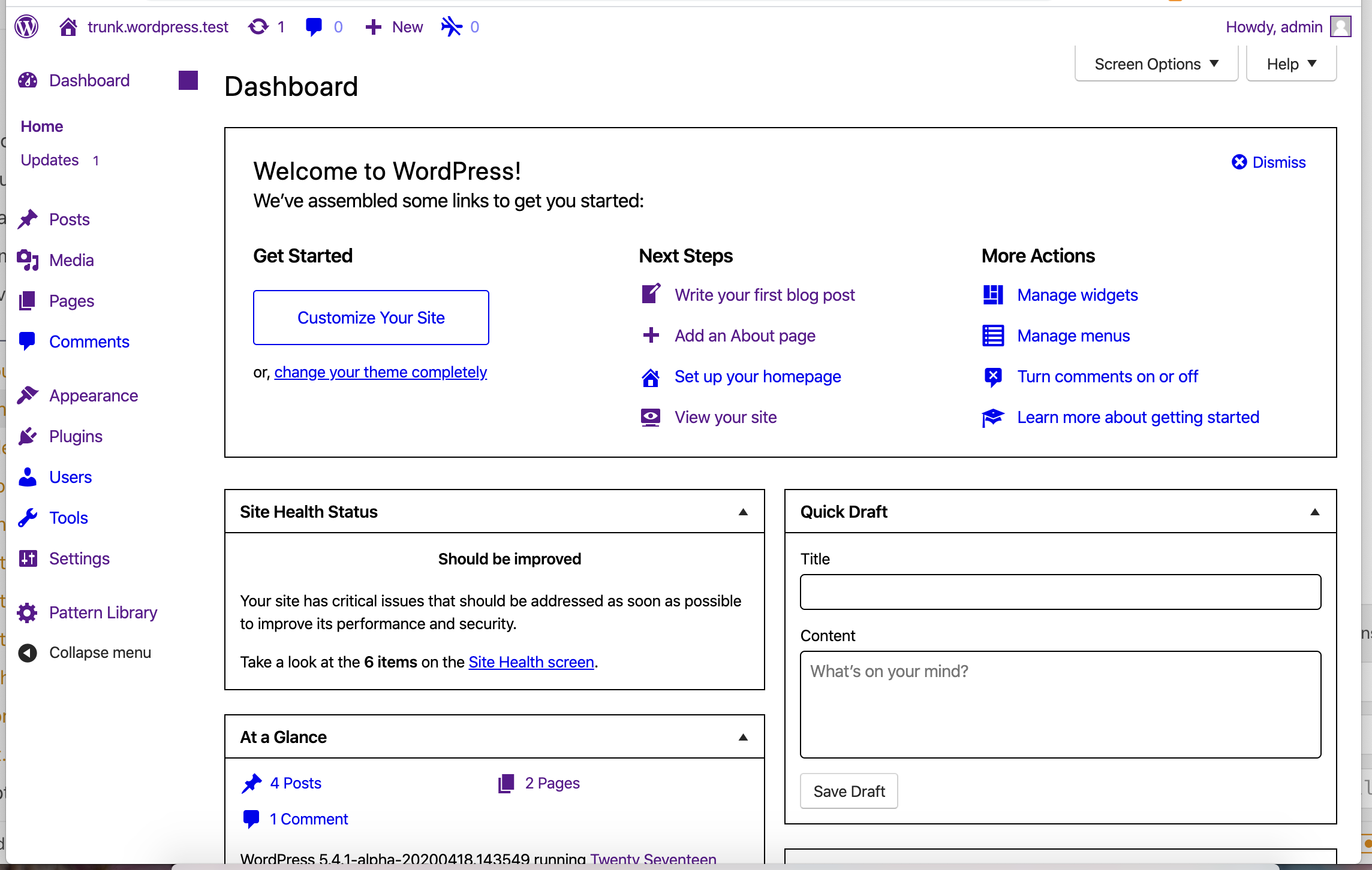 The WordPress Dashboard, using browser default colors.