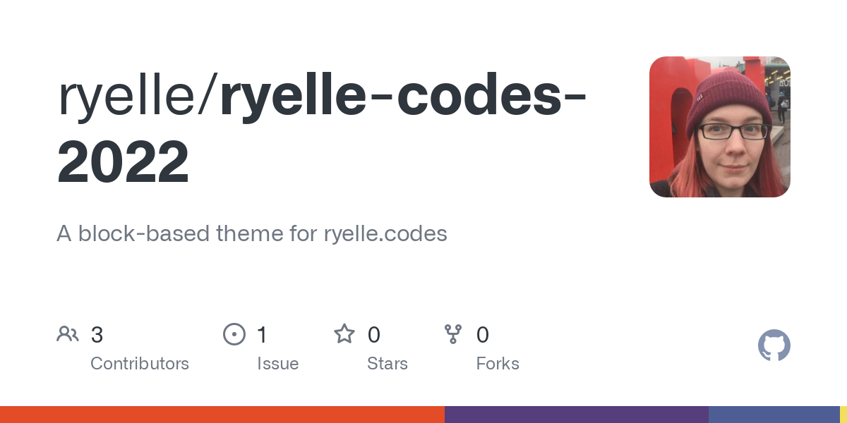 Github card. ryelle/ryelle-codes-2022: A block-based theme for ryelle.codes.