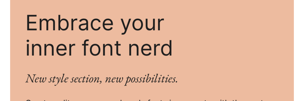 Screenshot of text "Embrace your inner font nerd", with line break before inner, so both lines appear the same length.